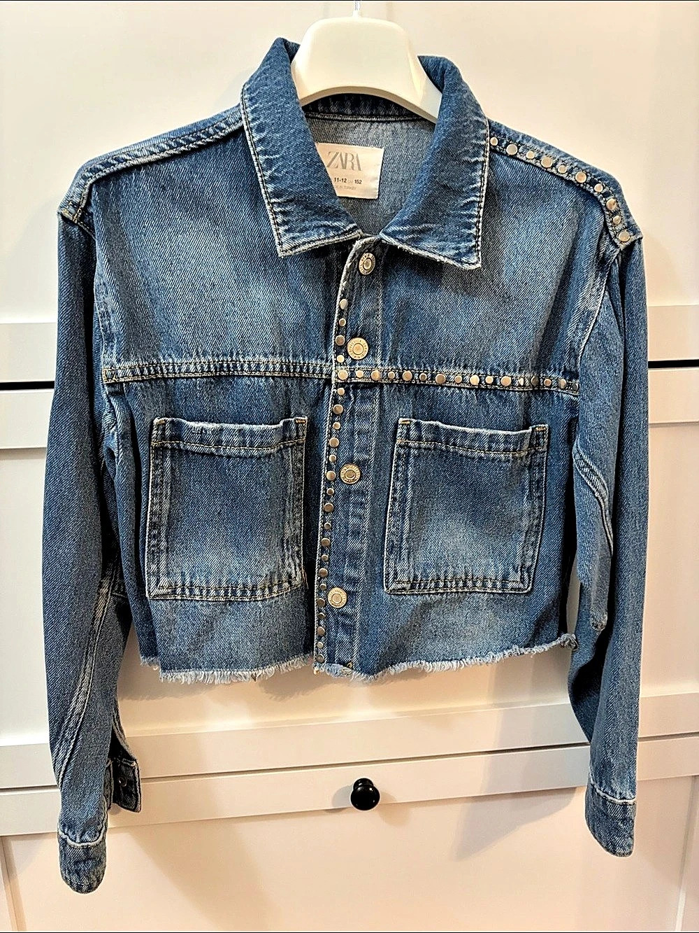 Zara Blue Studded Cropped Denim Jacket